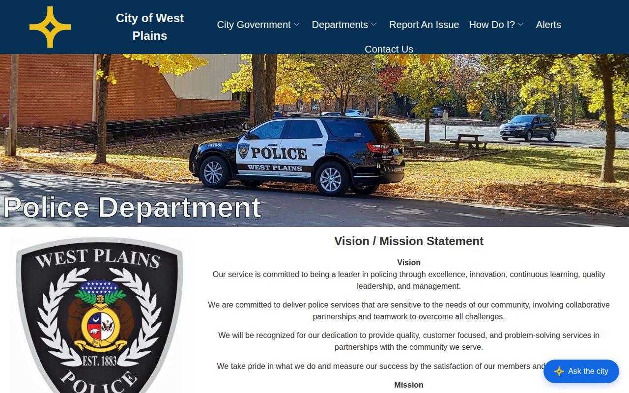 West Plains Police Department official source for city arrest records