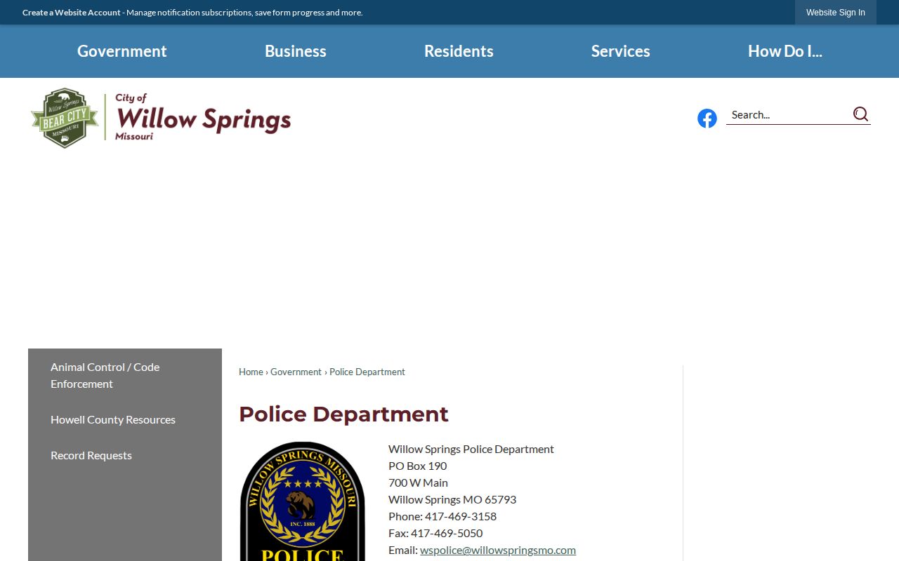 Willow Springs Police Department official Howell County arrest-record route
